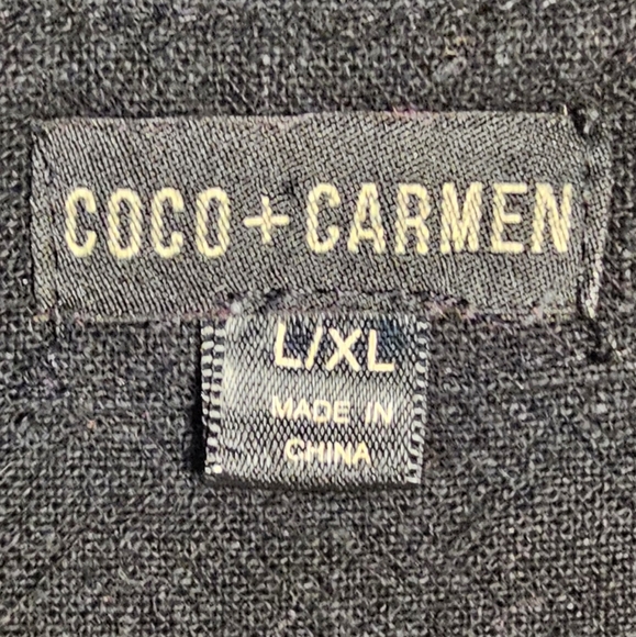 Coco + Carmen Linen Viscose Black Jumpsuit, Short Sleeves Buttons Drawstring - Picture 10 of 11